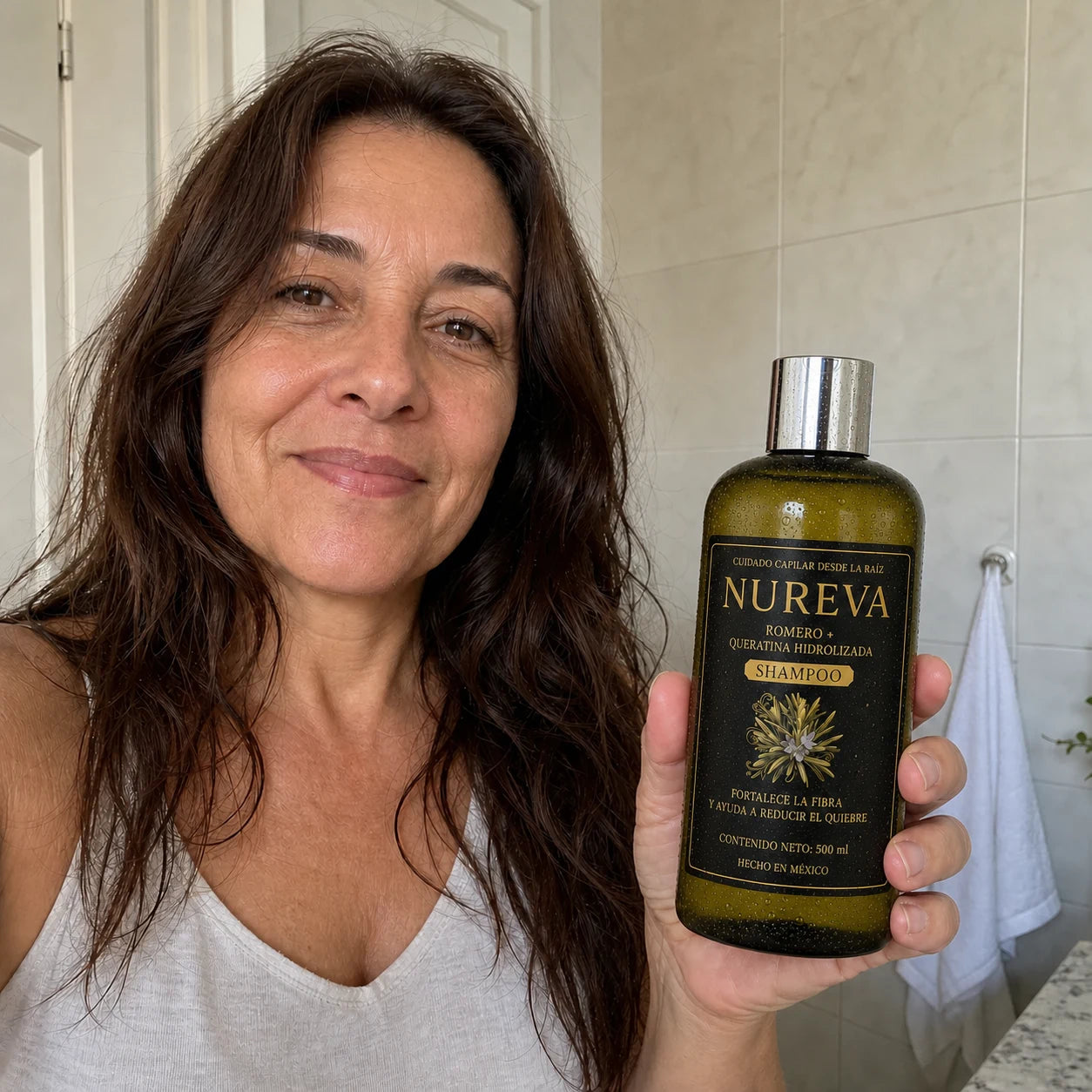 Shampoo Nureva de 500 ml en una rutina de baño